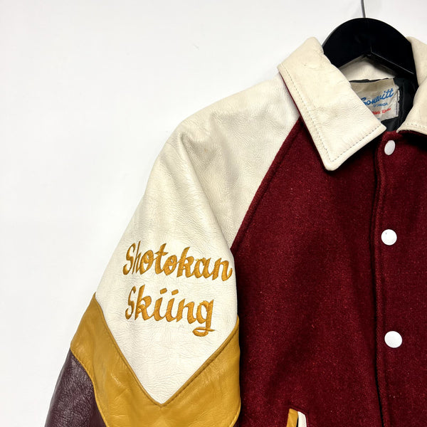 Vintage 80s Bonwitt  Leather Varsity Jacket Size Small Ski Team