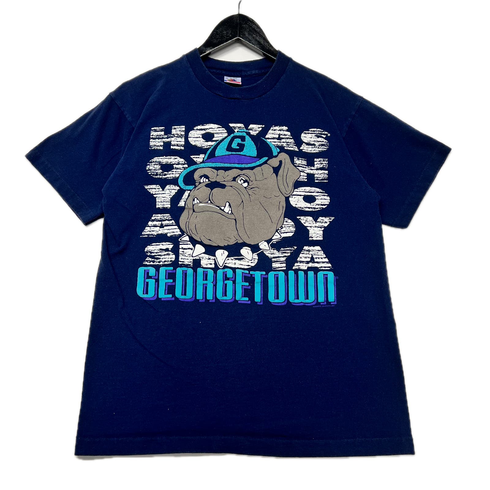 Vintage 90s Georgetown Hoyas University Navy Graphic T-Shirt Size M