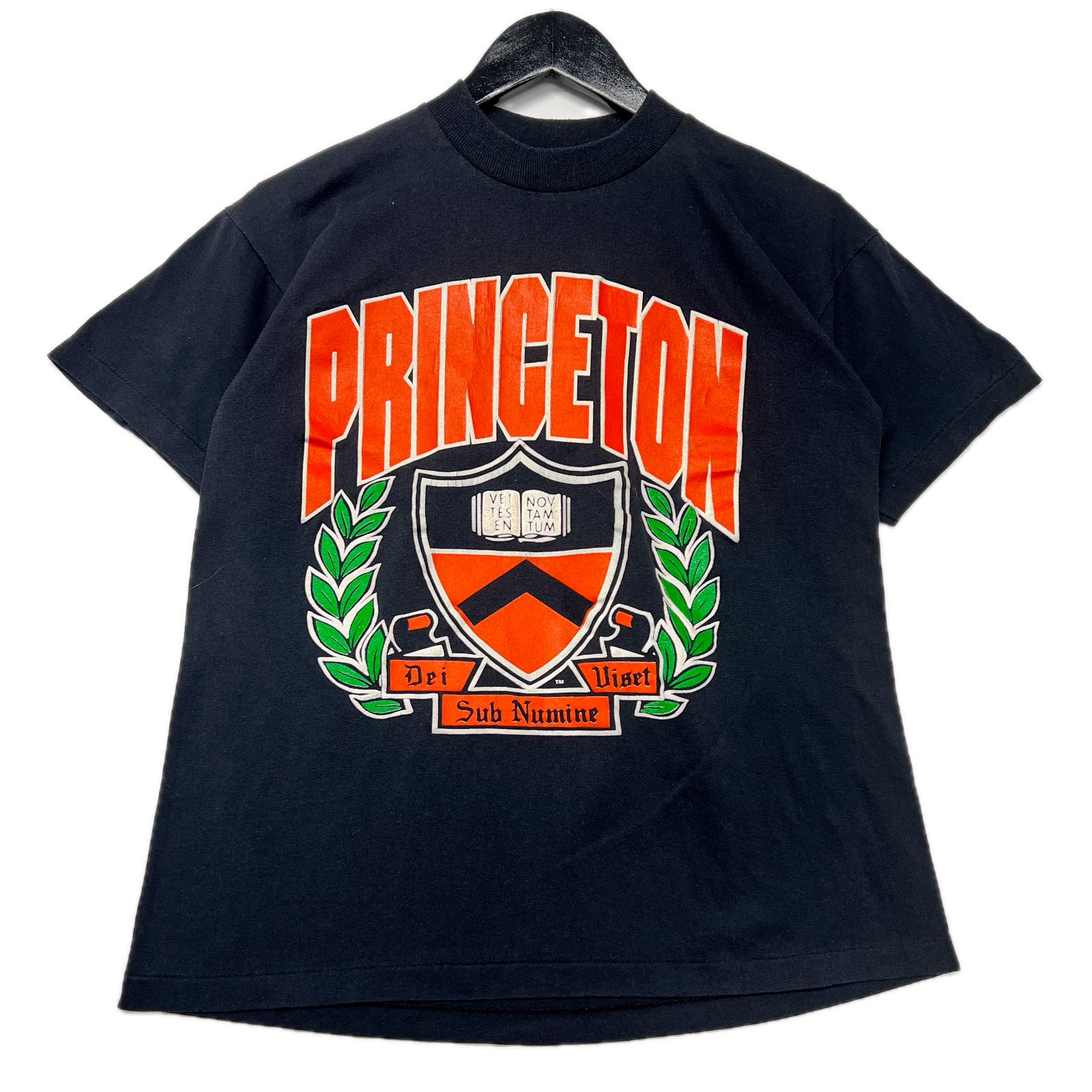 Vintage Princeton University Spell Out Graphic Black T-Shirt Size Small