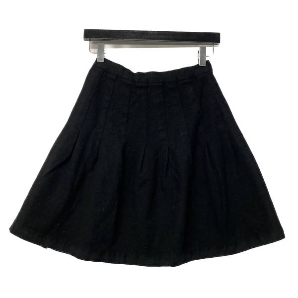 Vintage 90s Womens Wool Black Pleated Skirt With Gold Button Size 12