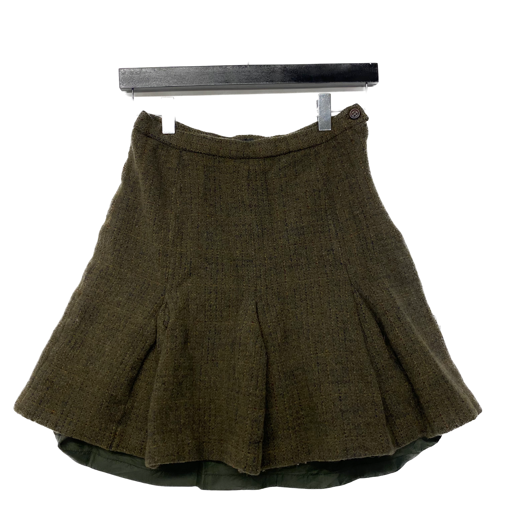 Vintage Y2K Womens Green Wool Pleated Mini School Girl Skirt Size 6