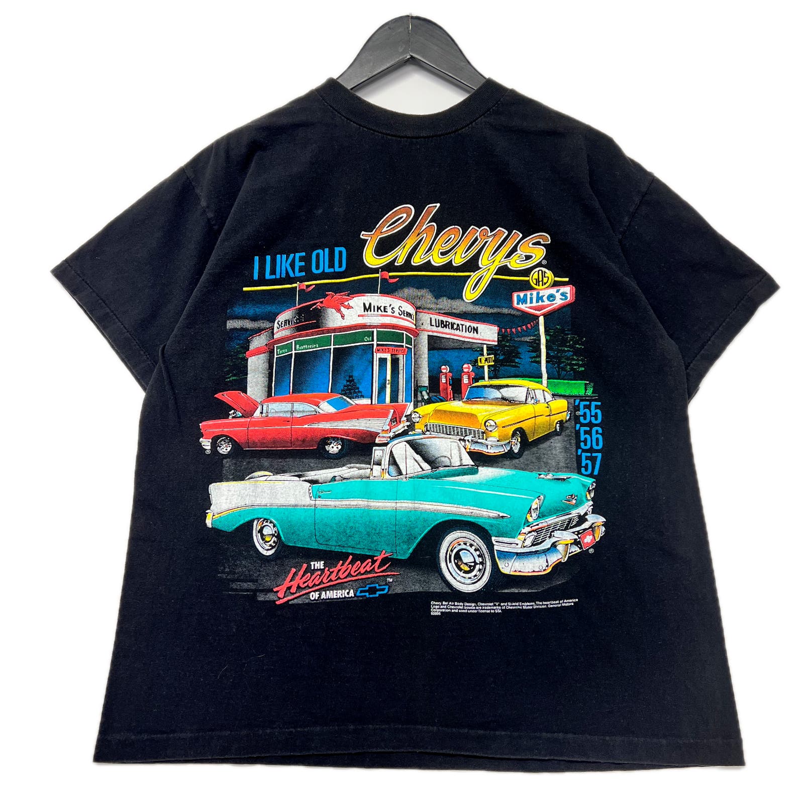 Vintage 90s Old Chevy Cars Graphic Black T-Shirt Size L Racing USA