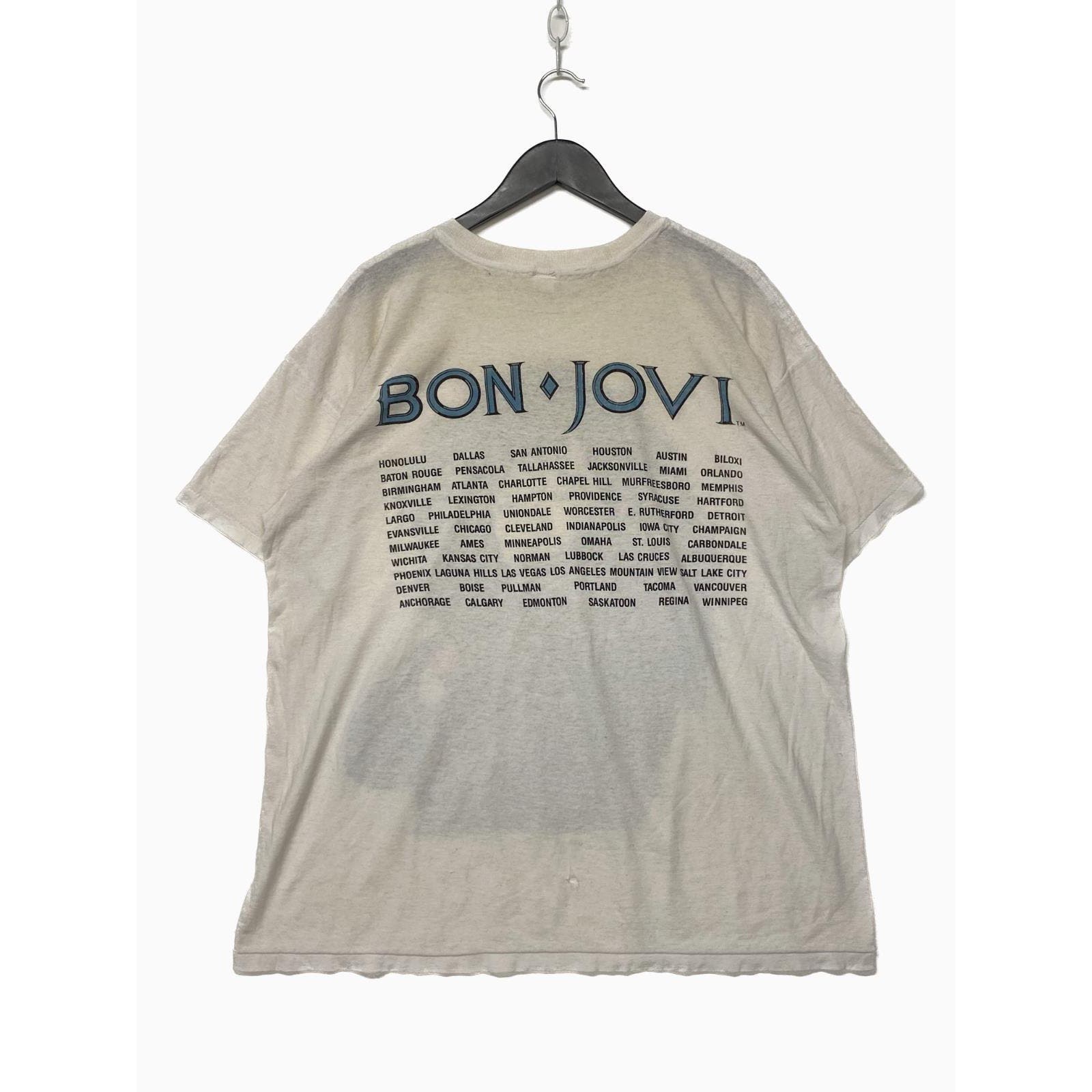 Vintage Bon Jovi Band 1988 Tour White T-shirt Size XL Band Tee Single Stitch