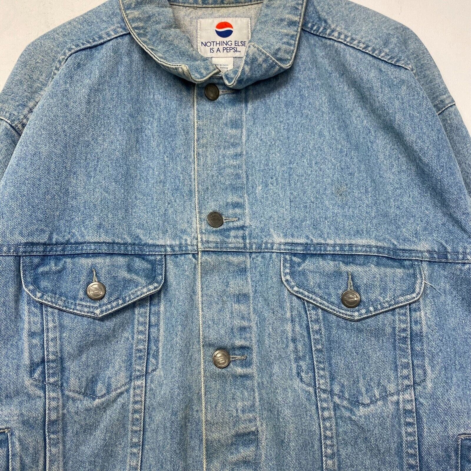 Vintage 90s Pepsi Light Wash Denim Jacket Size L Jean Jacket