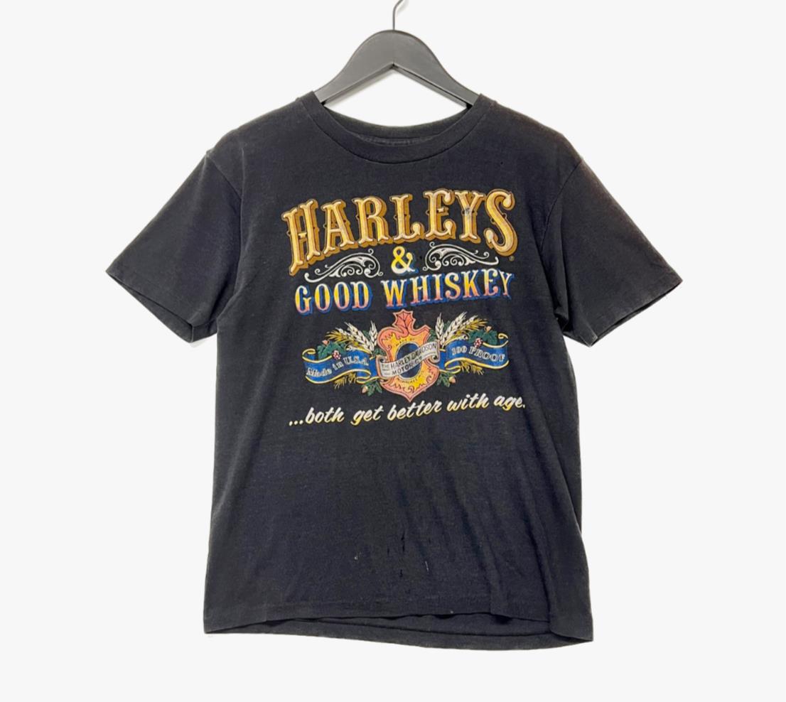 Vintage Harley Davidson 3D Emblem 80s Black T-shirt Size M Good Whiskey Graphic