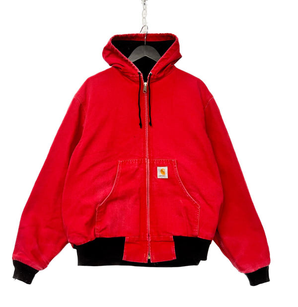 Vintage 90s Carhartt Red Zip Up Hooded Jacket Size L Canvas Workwear
