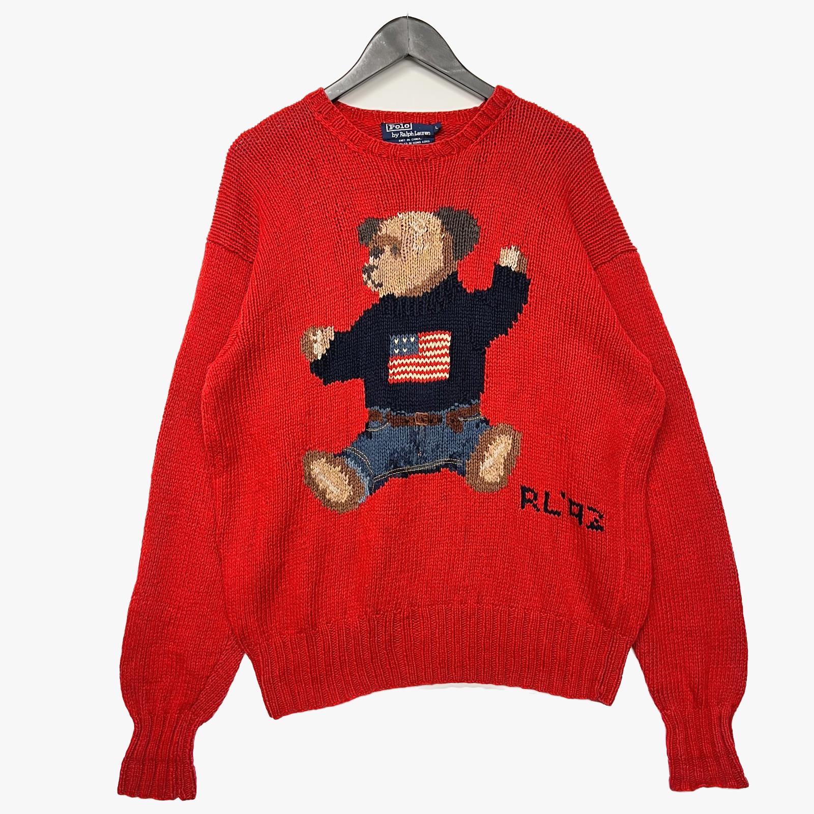 Vintage Polo Ralph Lauren Pull Over Knit Red Size L Big 90s Sitting Polo Bear