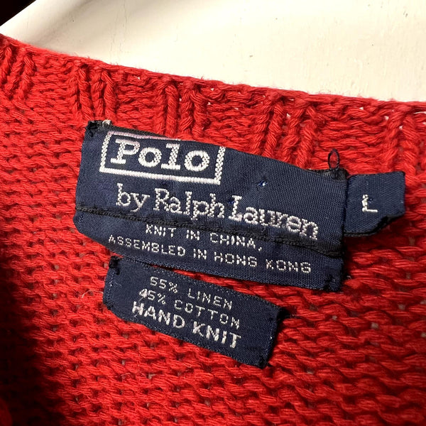 Vintage Polo Ralph Lauren Pull Over Knit Red Size L Big 90s Sitting Polo Bear