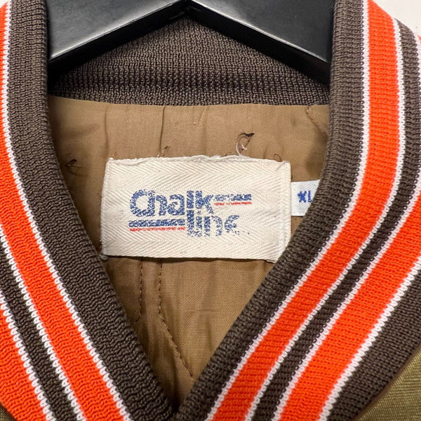 Vintage NFL Cleveland Browns Satin Brown Jacket Size XL Snap Button Chalk Line