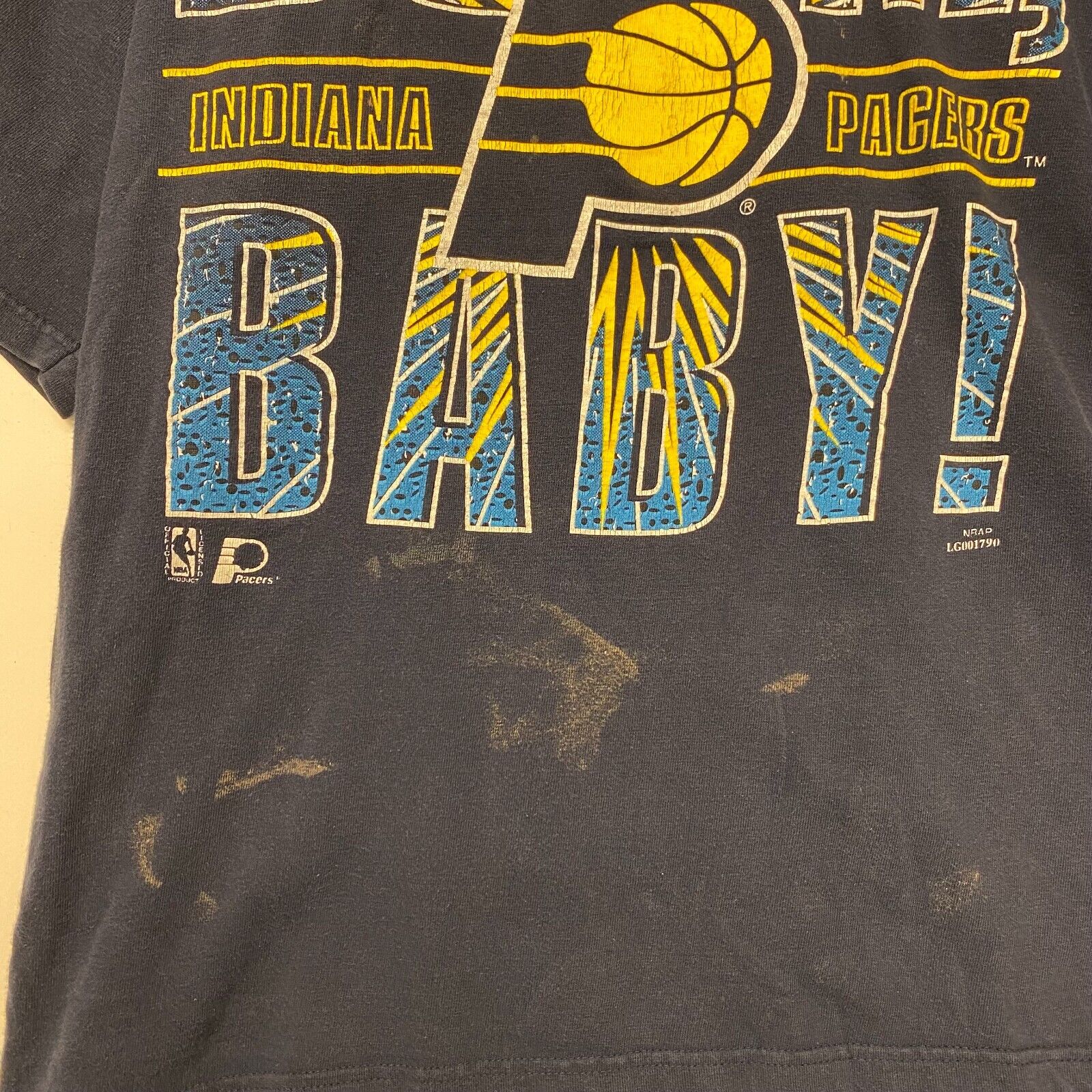 Vintage NBA Indiana Pacers Navy T-Shirt Size L 90s Made in USA Boom Baby