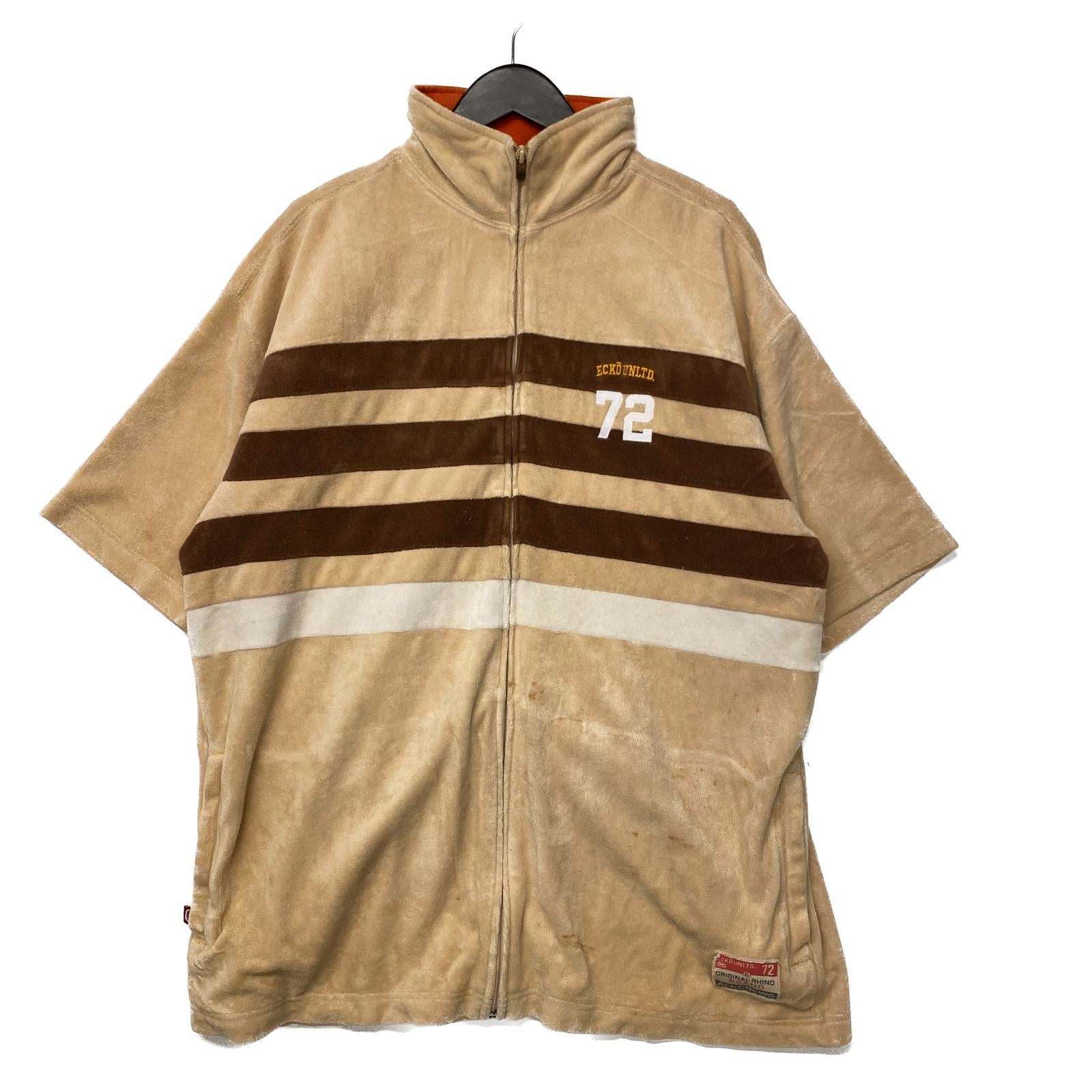 Vintage Ecko Uniltd Beige Fleece Zip-Up Short Sleeve Sweatshirt Size L 90s 00s