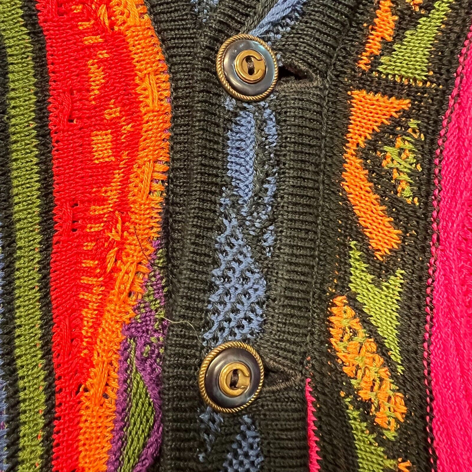Vintage 90s Coogi Button Up Multi-Color Sweater Longsleeve Size XL 3D Knit