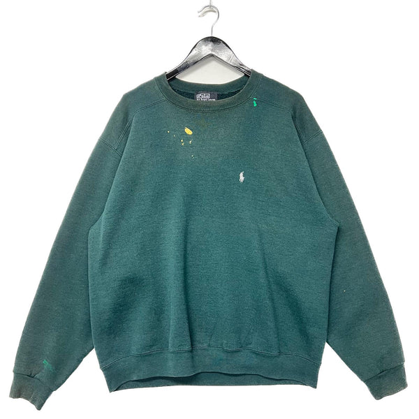Vintage 90s Polo Ralph Lauren Green Sweatshirt Size XL Faded Distressed