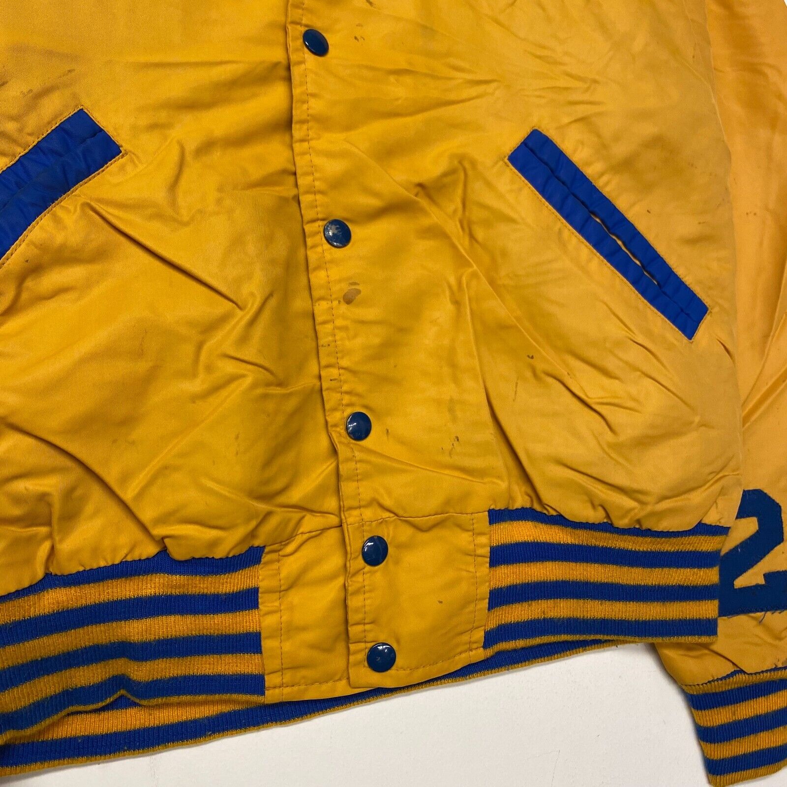 True Vintage 70s Yellow Button Varsity Jacket Size 42 Football Coach