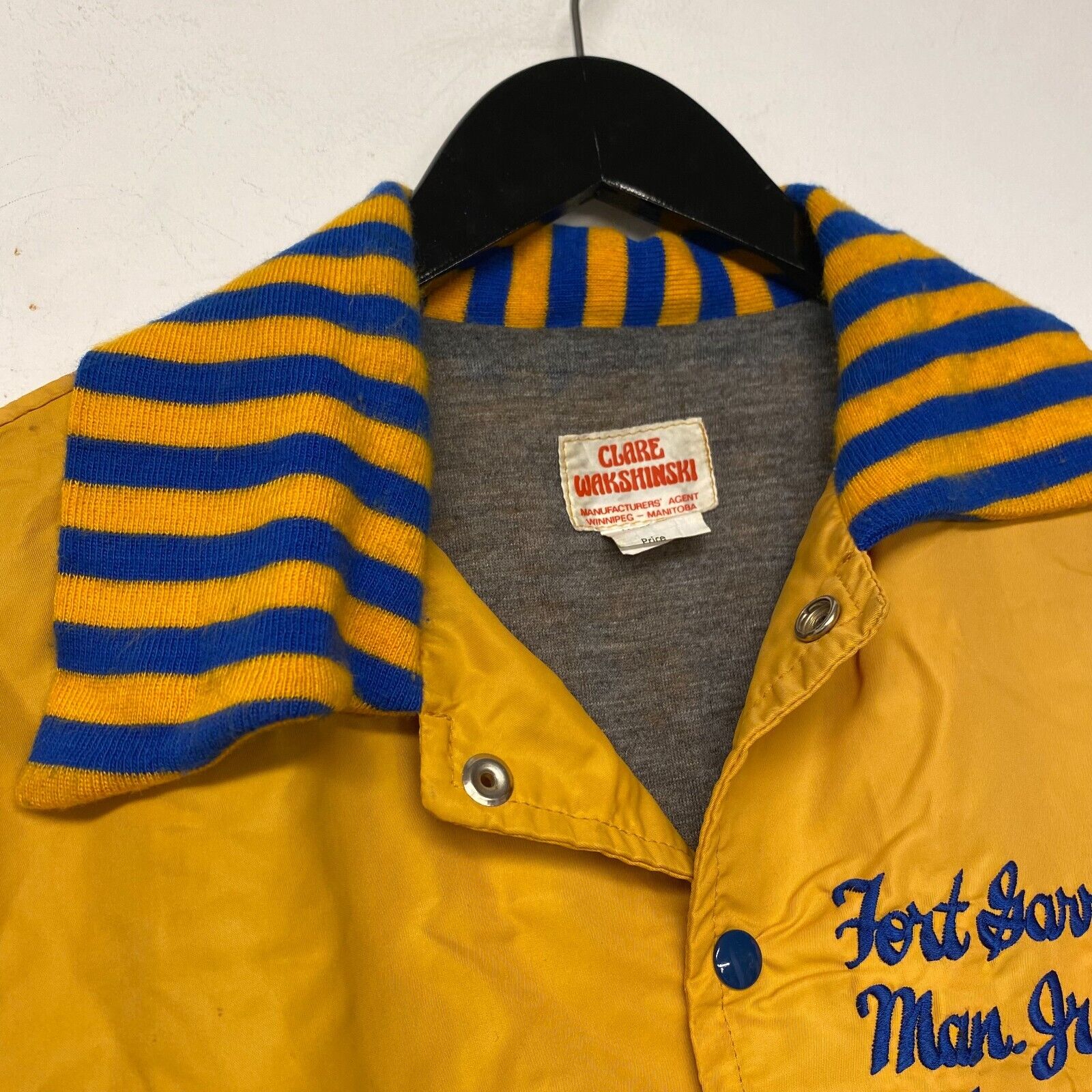 True Vintage 70s Yellow Button Varsity Jacket Size 42 Football Coach
