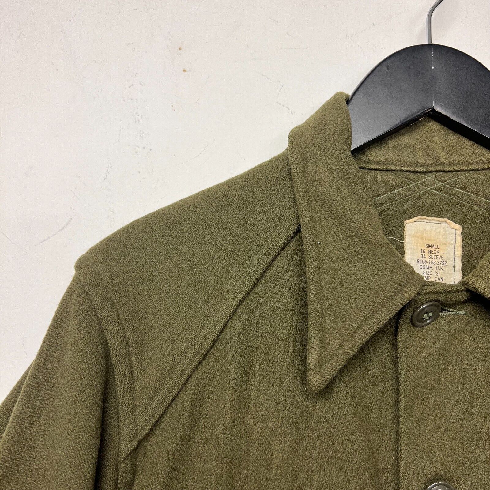 Vintage 80s 90s USA Army Green Button Wool Jacket Size S Military
