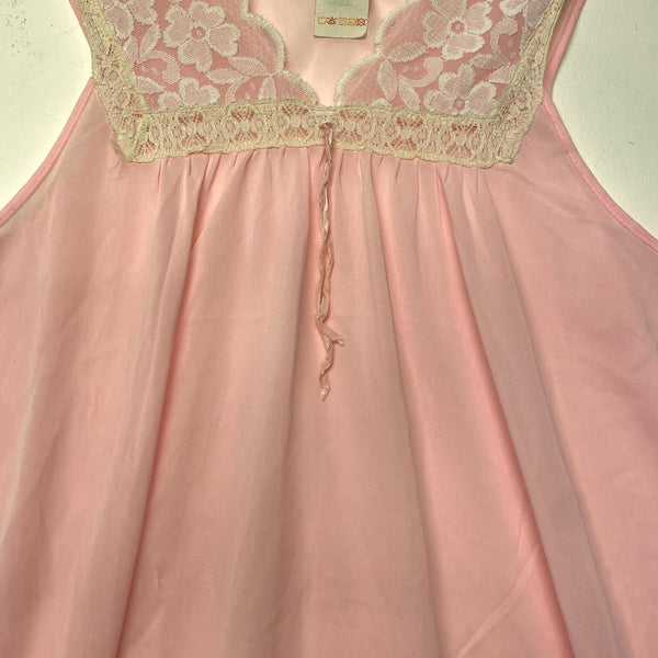 Vintage Womens 80s Doré Light Pink Night Gown With White Lace Detail Size L